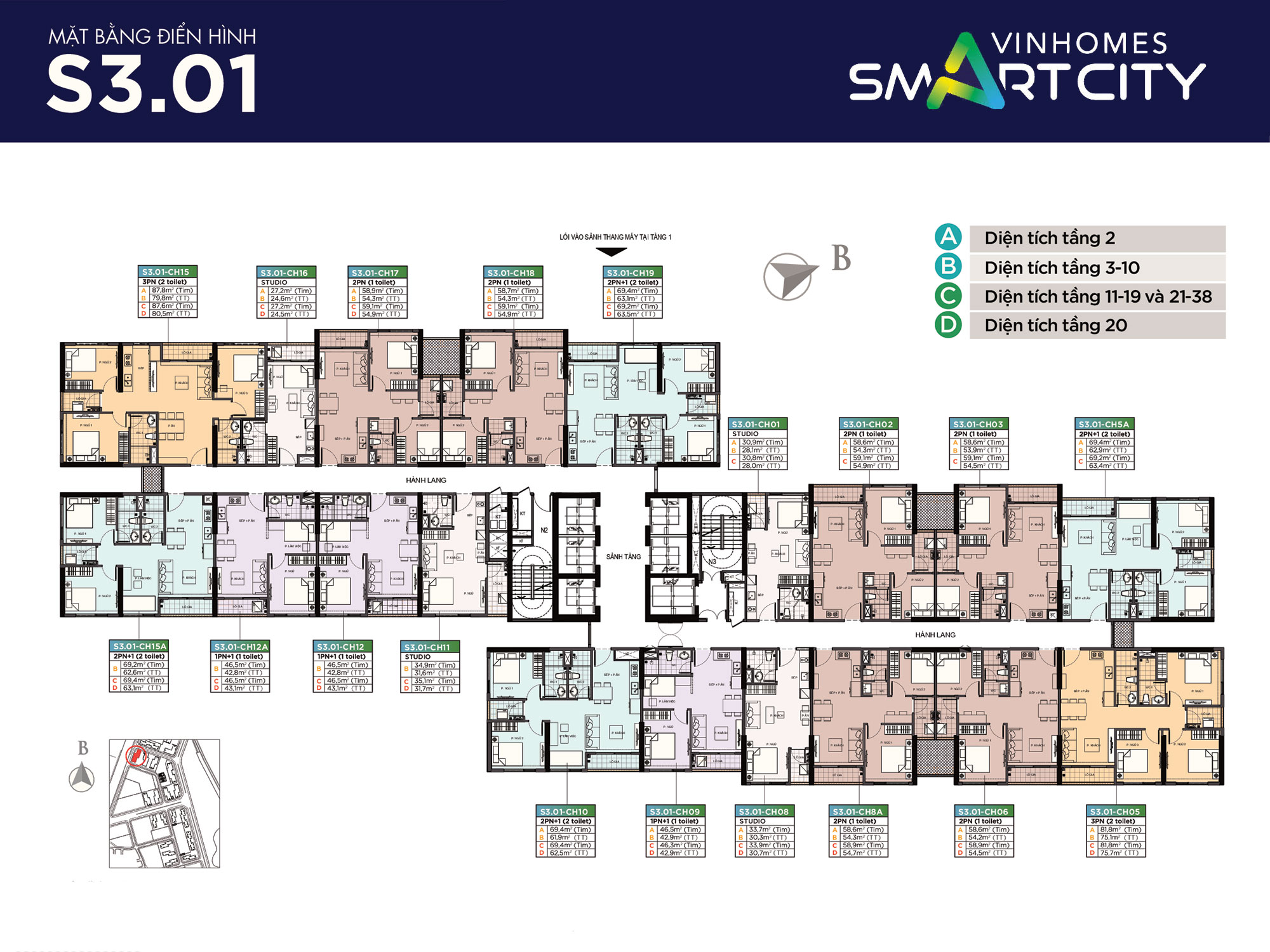 Vinhomes Smart City - Bán căn 3 phòng ngủ đầy đủ nội thất tòa S301